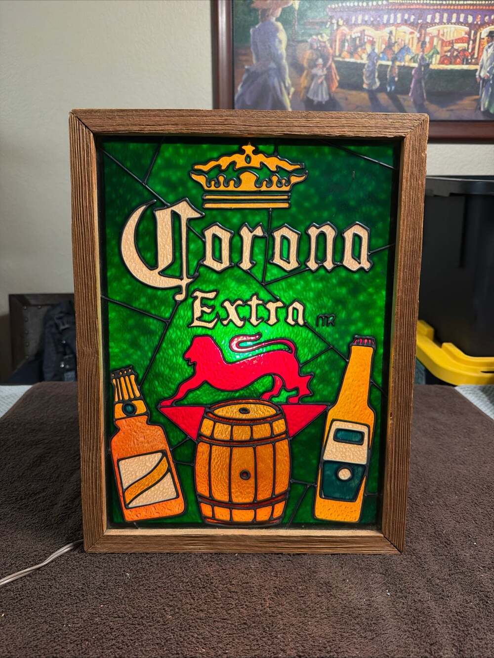 Vintage Corona Extra Stained Glass Style Lighted Bar Sign